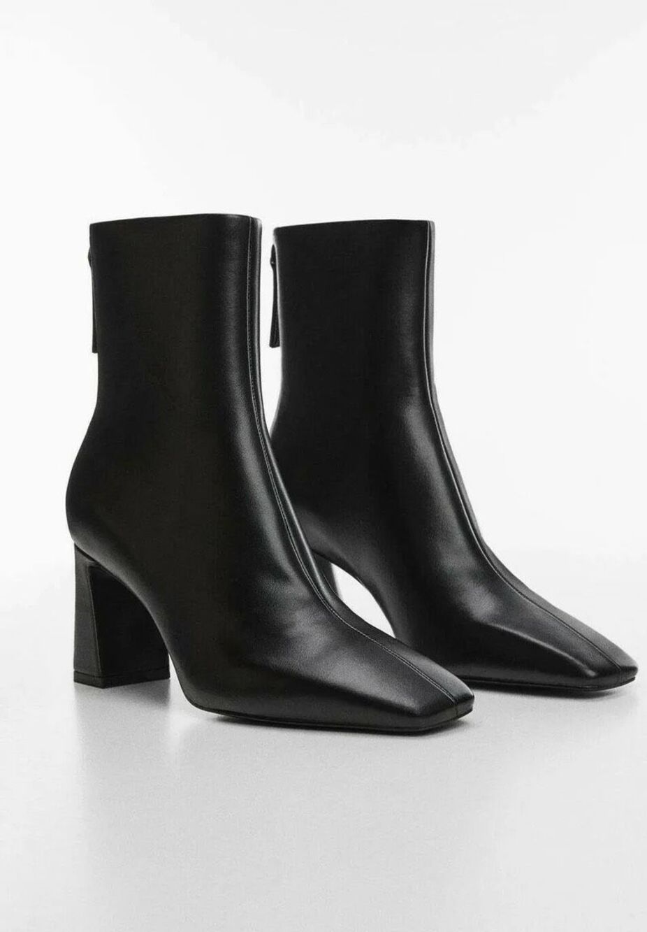 MNG Mango Women's Square Toe Back Zip Heeled Ankle Boots Black Size 37 NWT